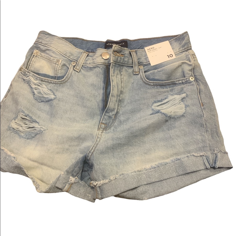 Light blue cut Jean shorts.